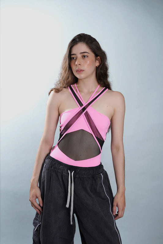 Body con transparencias rosa Kavans