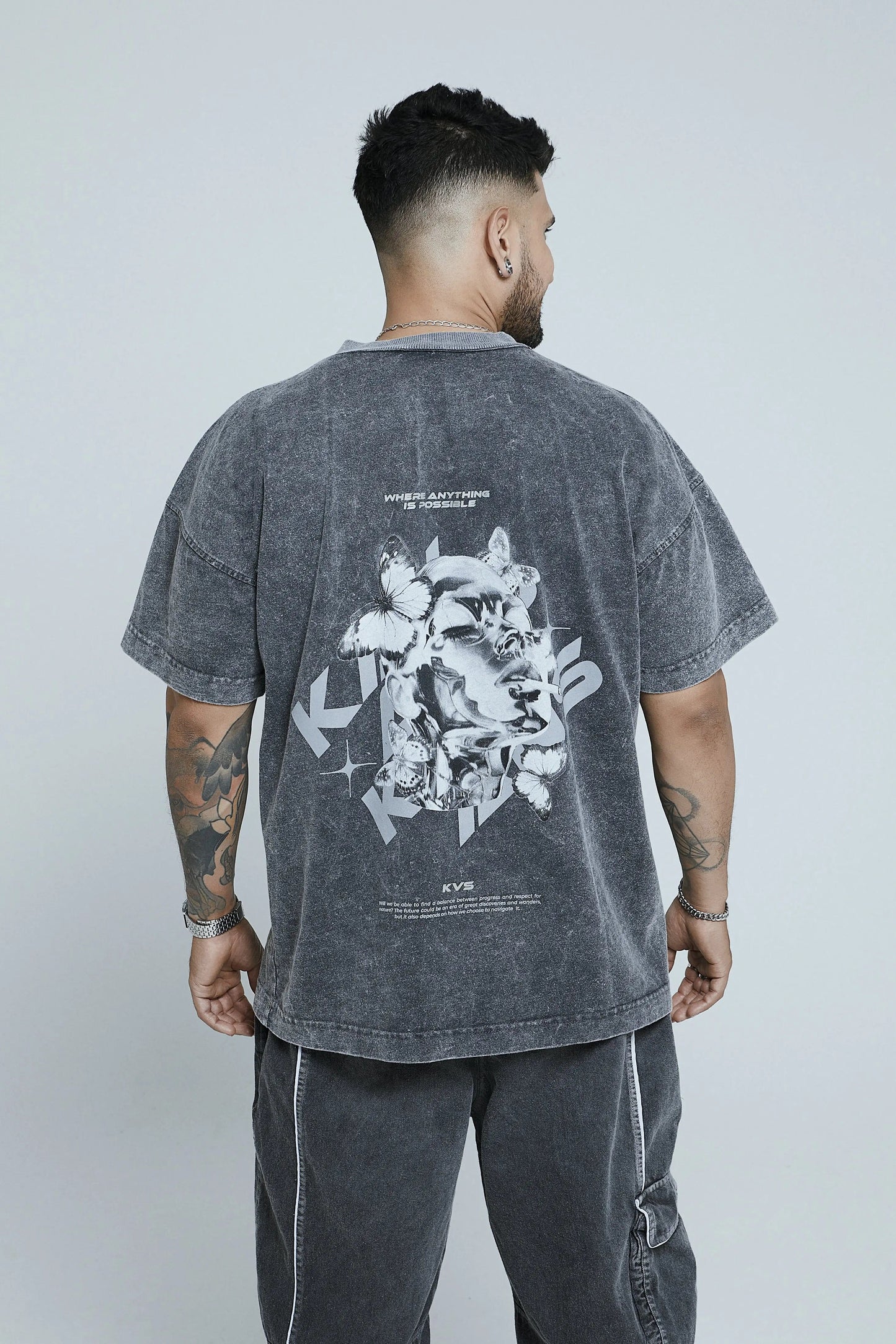 Camiseta oversized gris con efecto - Kavans