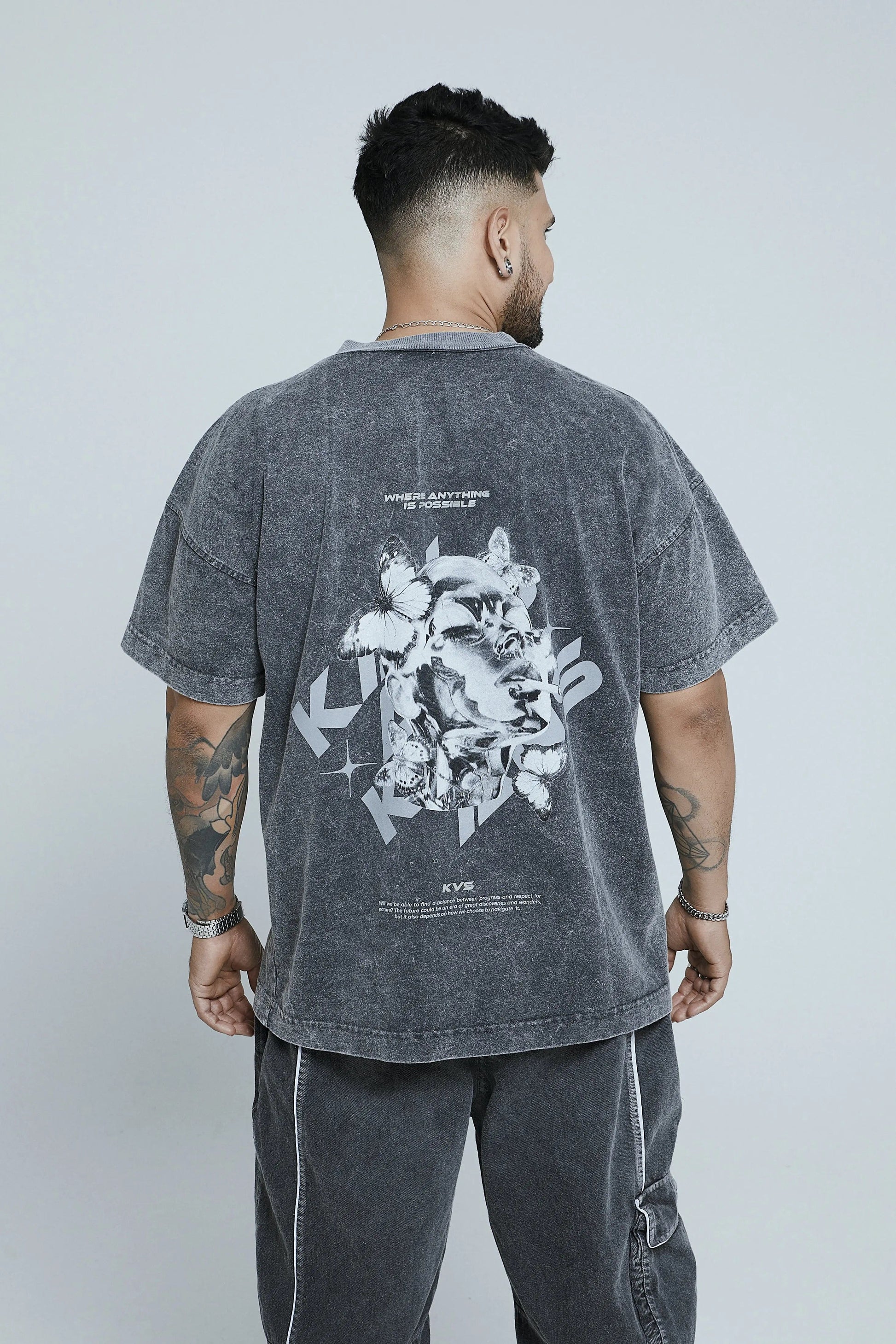 Camiseta oversized gris con efecto - Kavans