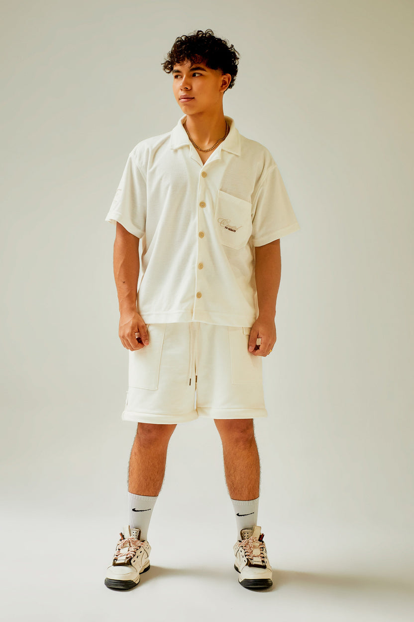 Camisa ivory manga corta con bolsillo bordado Kavans