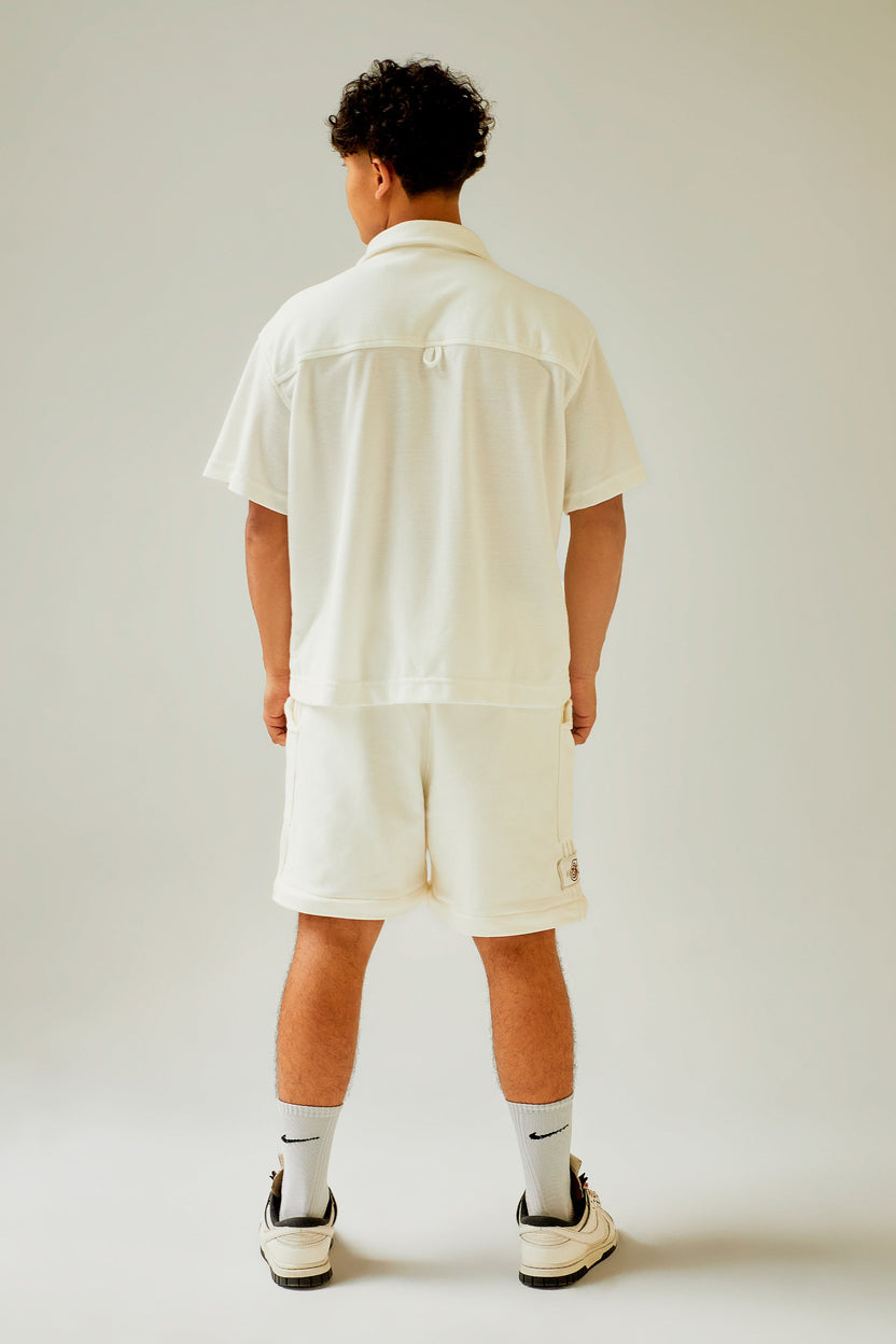 Camisa ivory manga corta con bolsillo bordado Kavans