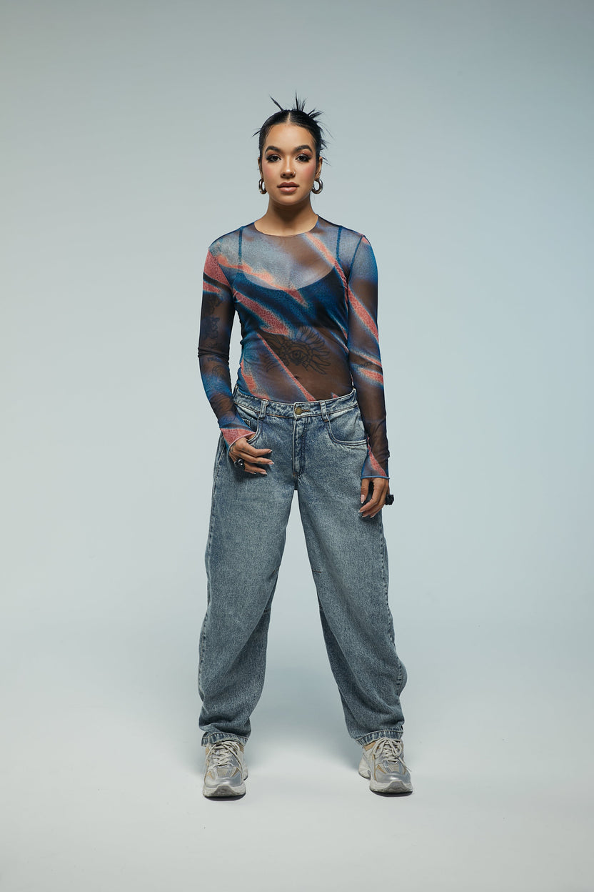 Camiseta manga larga en mesh estampada Kavans