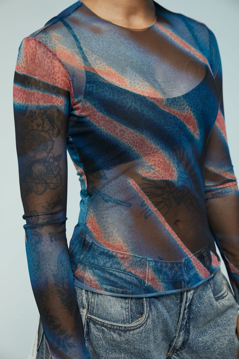 Camiseta manga larga en mesh estampada Kavans