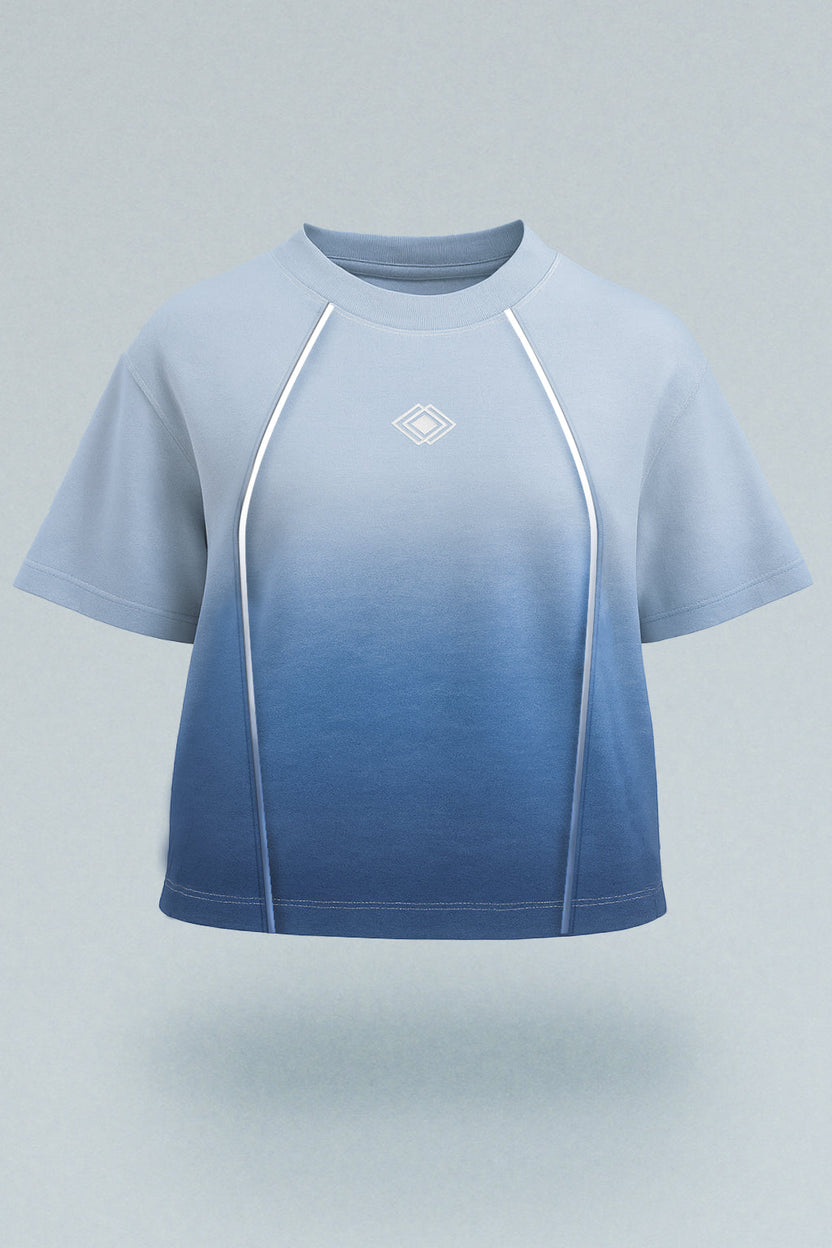 Camiseta boxy fit con cortes y degradado en azules Kavans