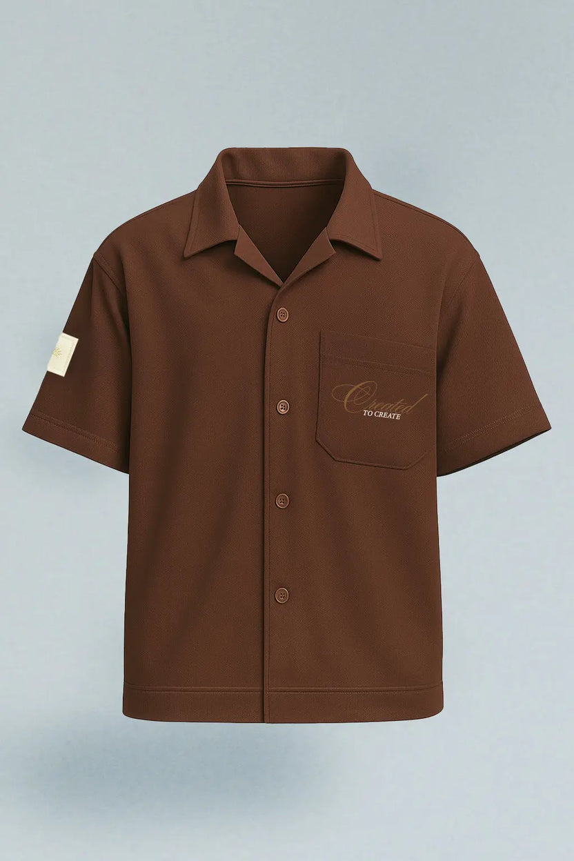 Camisa chocolate manga corta con bolsillo bordado Kavans