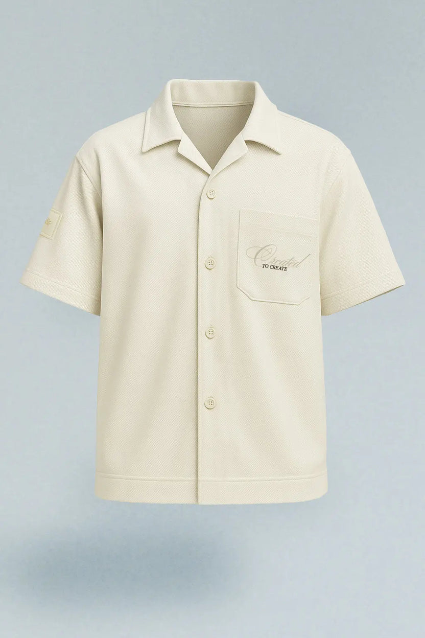 Camisa ivory manga corta con bolsillo bordado Kavans