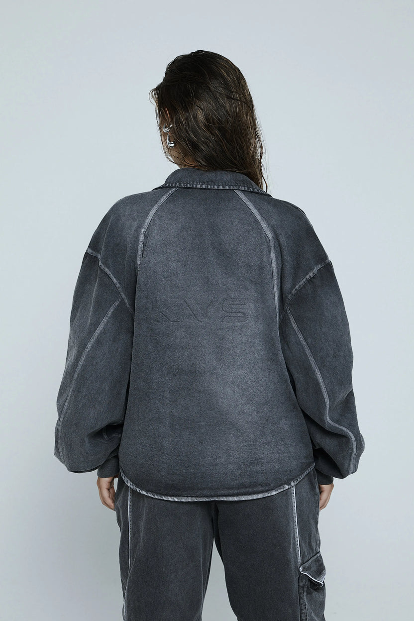 Chaqueta gris con efecto y repujado en espalda - Kavans