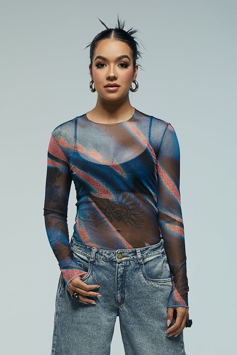 Camiseta manga larga en mesh estampada Kavans