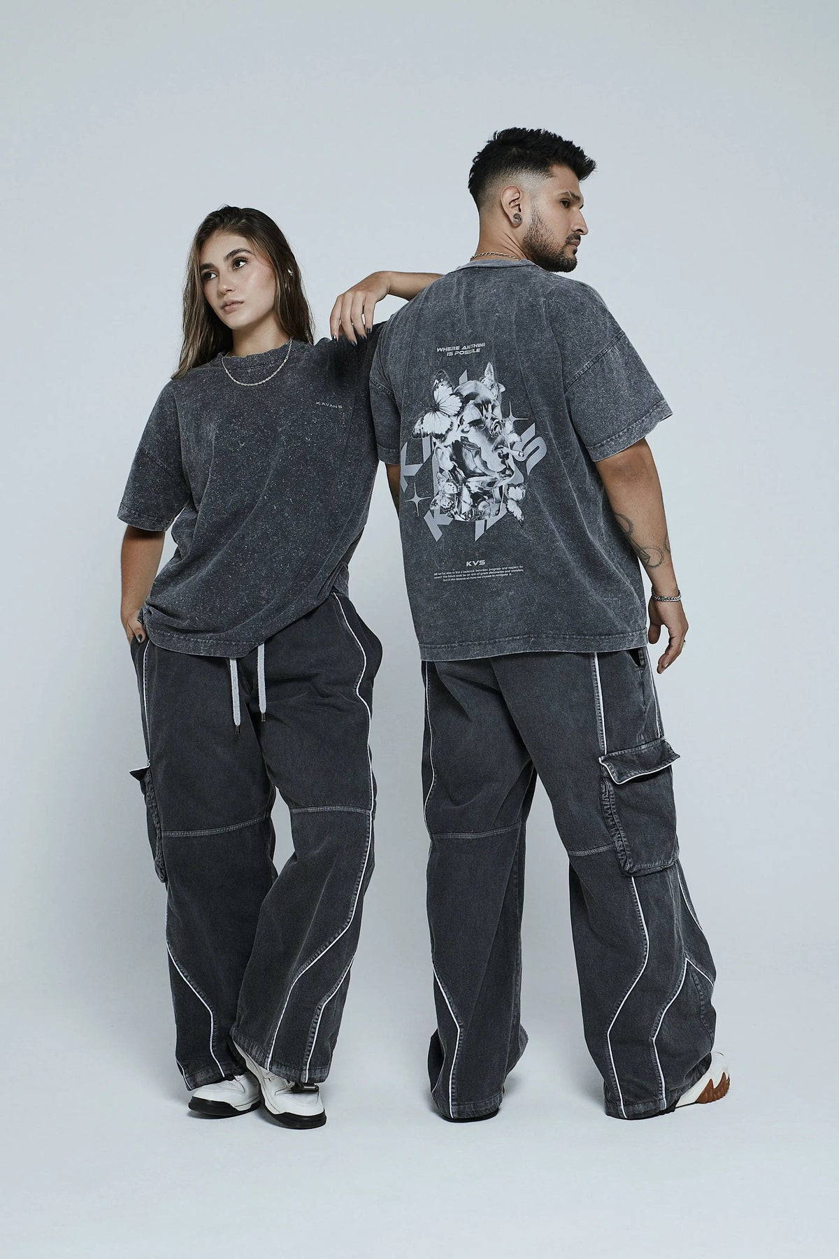 Camiseta oversized gris con efecto - Kavans